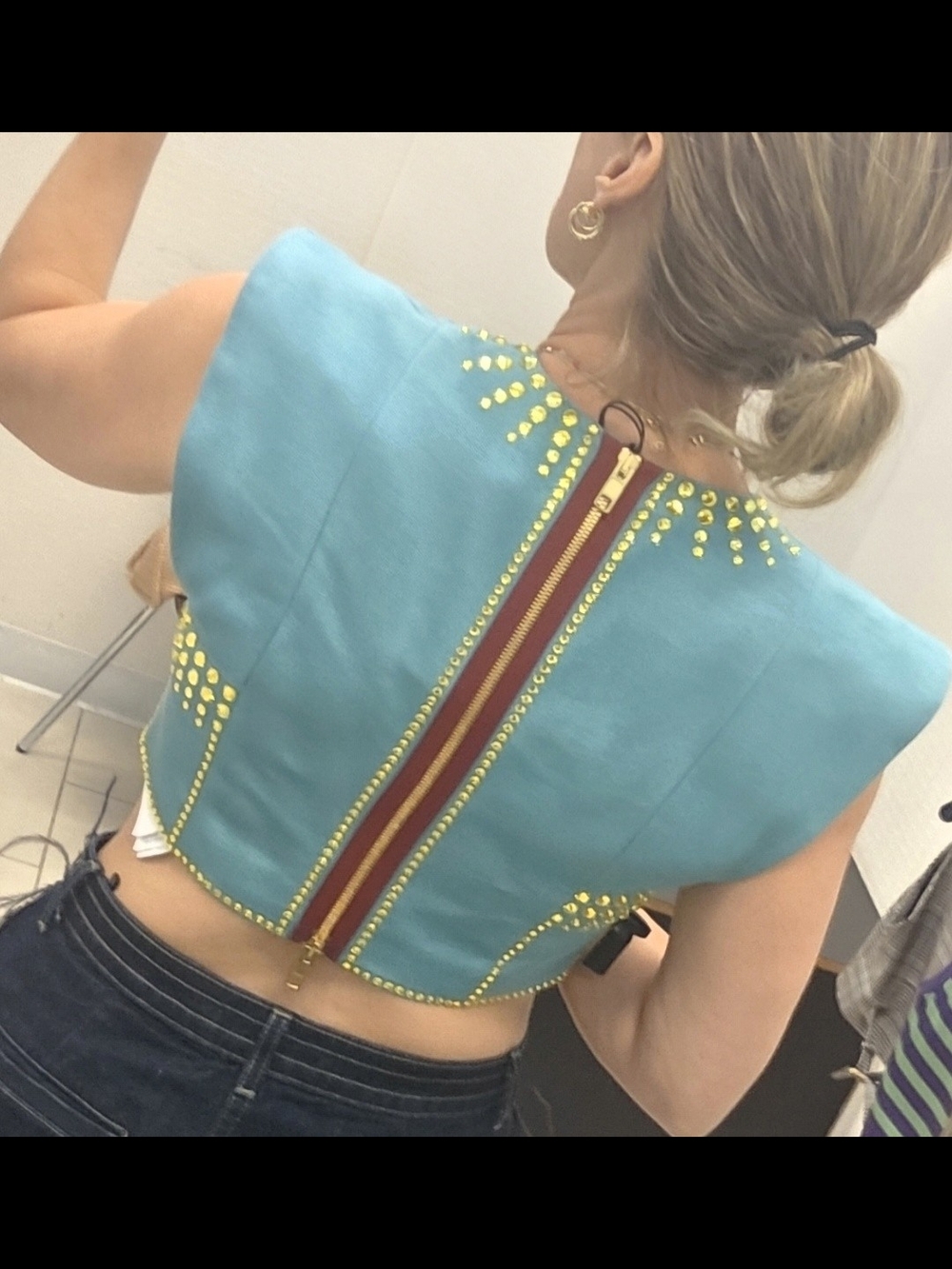 Gucci Turquoise Studded Crop Top - Picture 6 of 7